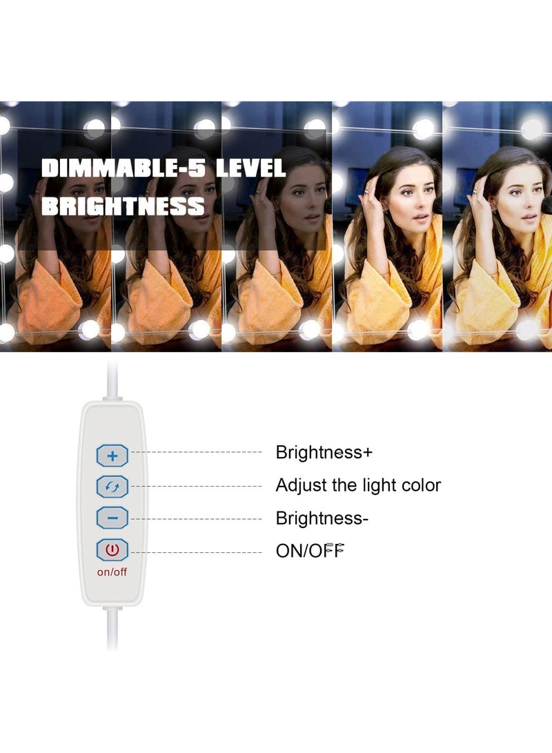 Forest Home 14 LED Hollywood Vanity Mirror Lights, Dimmable Makeup Mirror Light with 3 Color Temperatures, USB Powered Bathroom and Dressing Table Lighting with Remote Control, Perfect Gift for Women (White) - Image 2